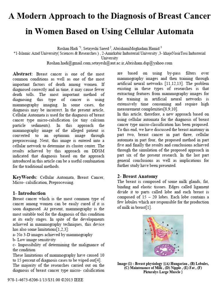 Cellular Automata for Breast Cancer Diagnosis | PDF | Breast | Mammography