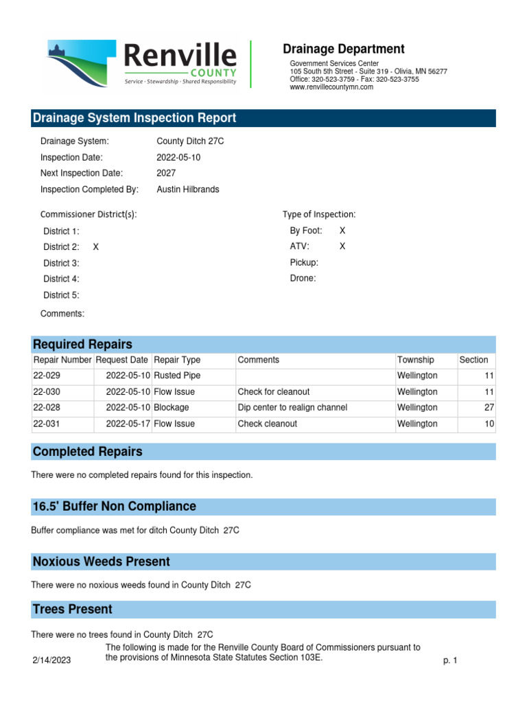 Drainage Inspection Report CD 27C PDF Drainage Environment