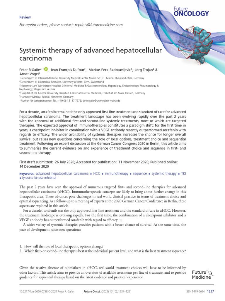 Galle Et Al 2020 Systemic Therapy of Advanced Hepatocellular Carcinoma ...