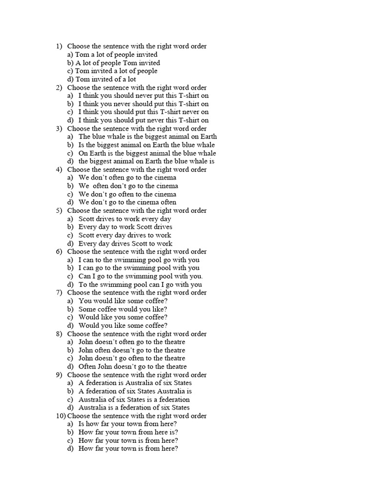 Choose The Sentence With The Right Word Order | PDF