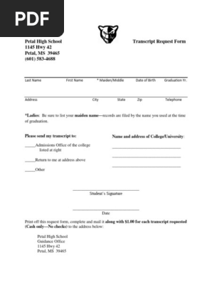 High School Transcript Form Example