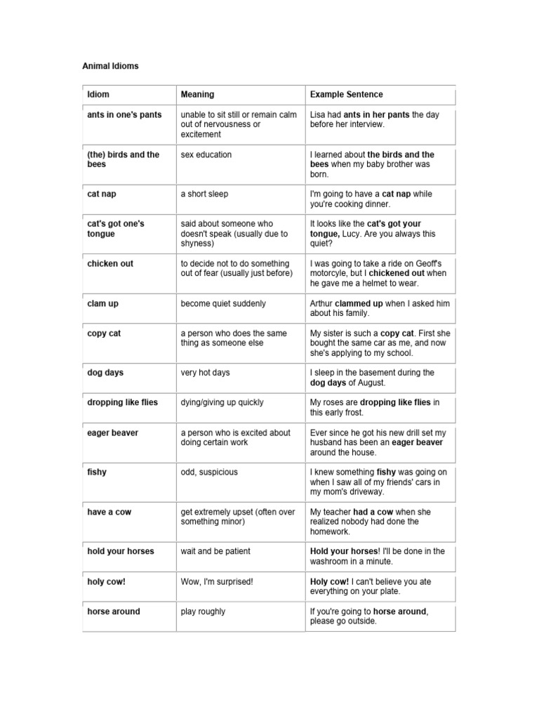 Animal idioms pdf