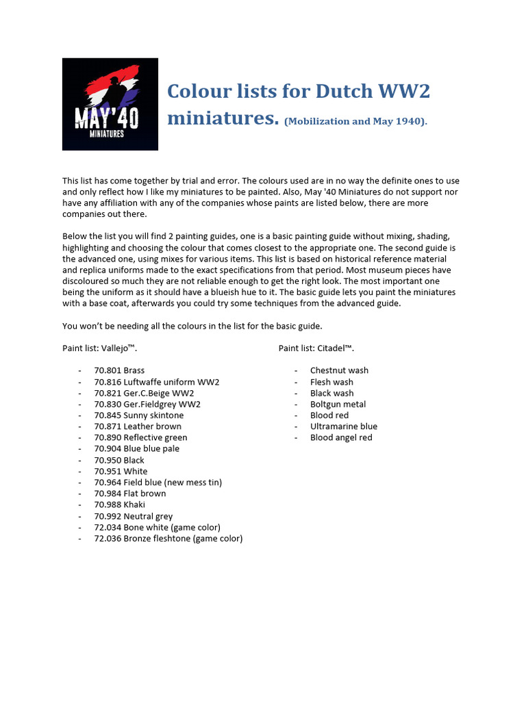 May40miniatures Painting Guide | PDF