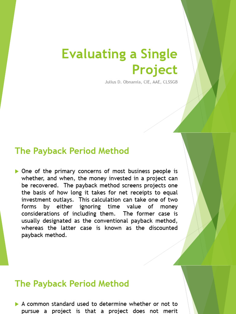 Chapter 4 evaluating a single project payback and bc ratio pdf cost