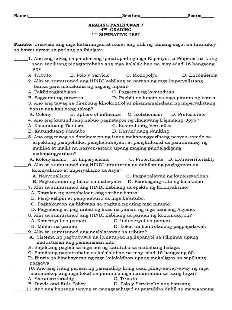 Ap7 4th Quarter 1st Summative Pdf