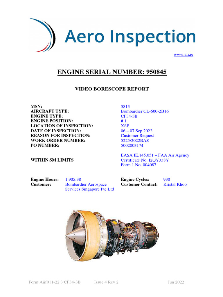 (1b) ESN 950845 Borescope Inspection Report (ESigned) PDF Turbine