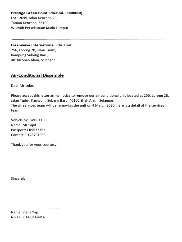 Aircon Service Letter PDF