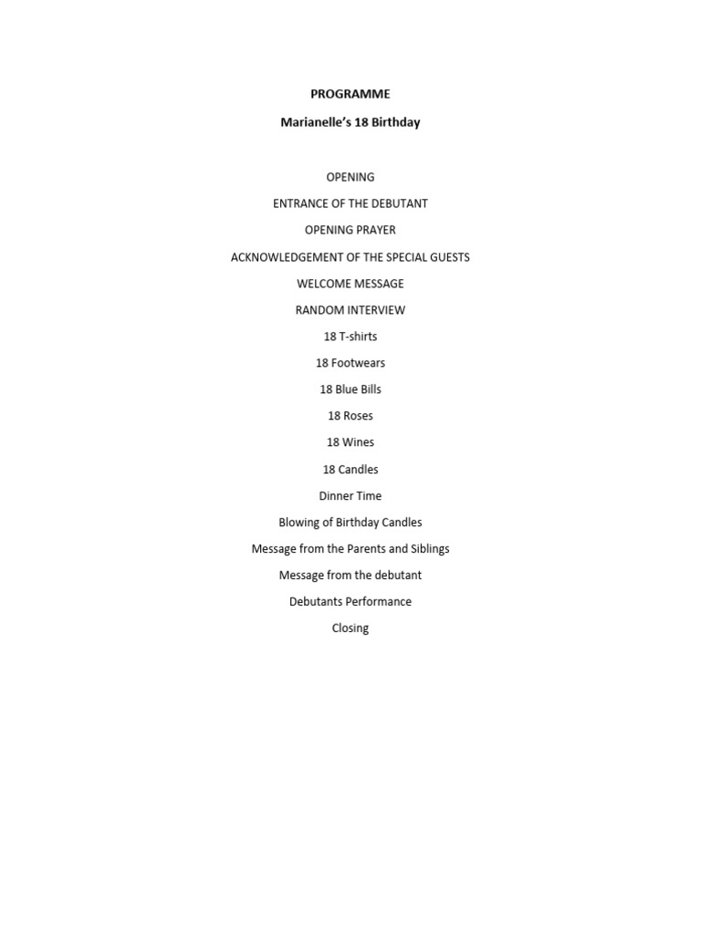 18th Birthday PROGRAMME | PDF