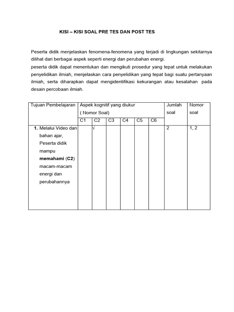 Instrumen Penilaian Asesmen Pretest Dan Postest Pdf