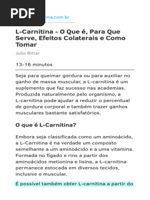 l carnitina efeitos colaterais Como a L-Carnitina Ajuda na Perda de Gordura Corporal main image 0