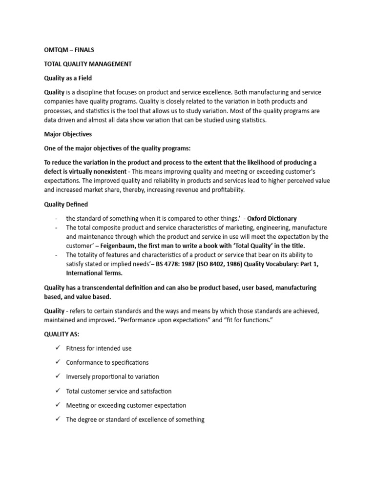 Total Quality Management Guide | PDF | Quality (Business) | Six Sigma