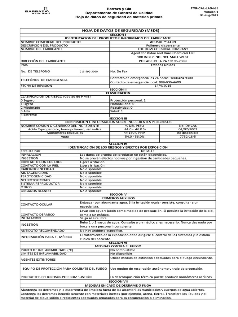 05 Acusol 445N MSDS | PDF | Administración de Seguridad y Salud ...