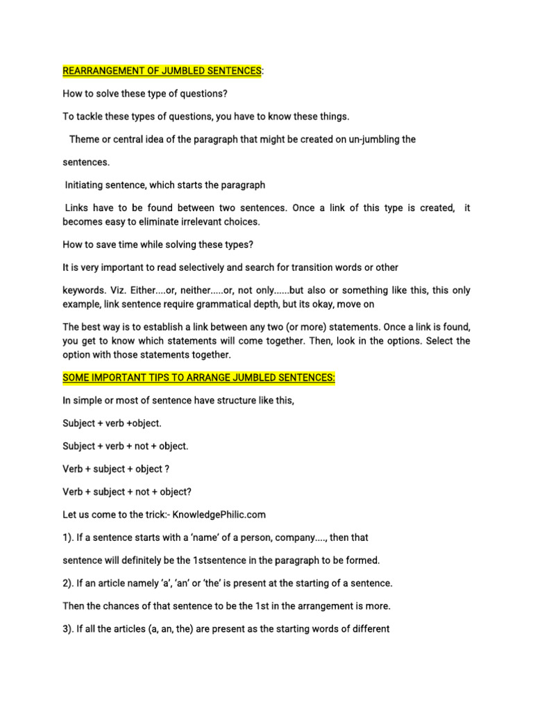 Tips for Rearranging Jumbled Sentences | PDF