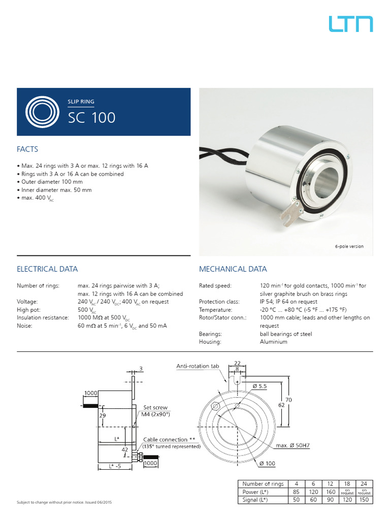 Slip Ring SC 100 Specifications | PDF