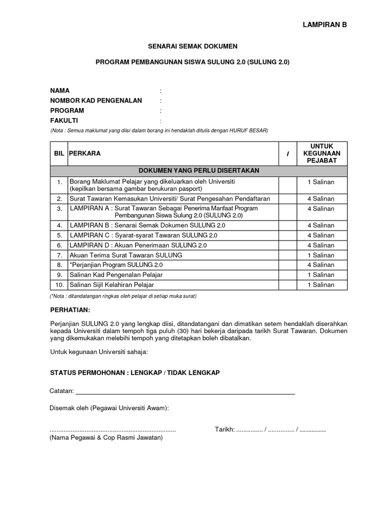  item no 4 lampiran b senarai semak dokumen sulung 2 0 1 pdf