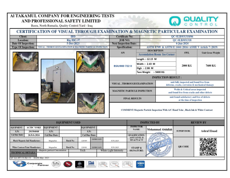 Inspection Certification Report | PDF | Physical Sciences | Applied And ...