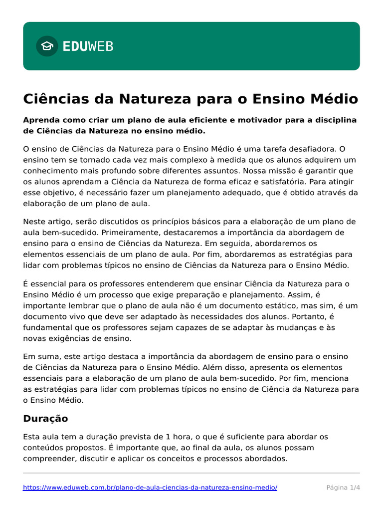 Plano de Aula Ciencias Da Natureza Ensino Medio | PDF | Science ...