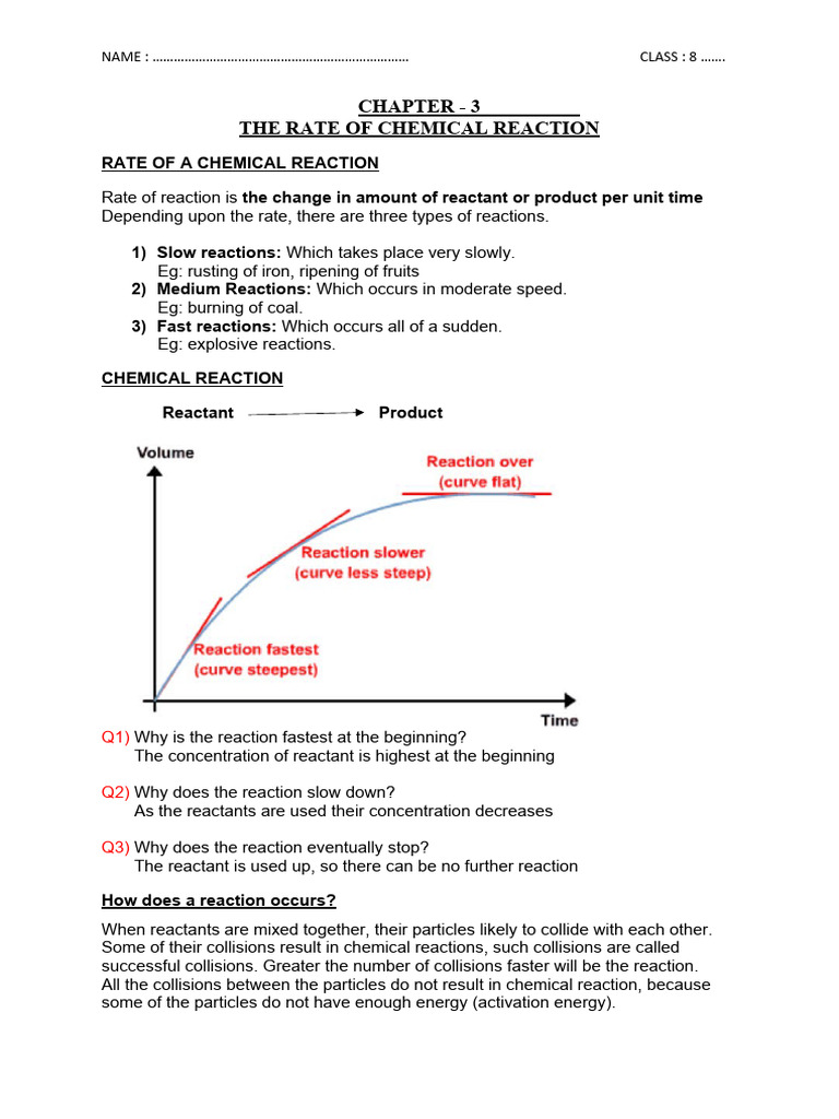 The Rate of Chemical Reaction - Notes | PDF | Reaction Rate | Catalysis