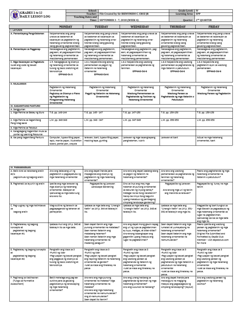 DLL - Epp 4 - Q2 - W4 | PDF