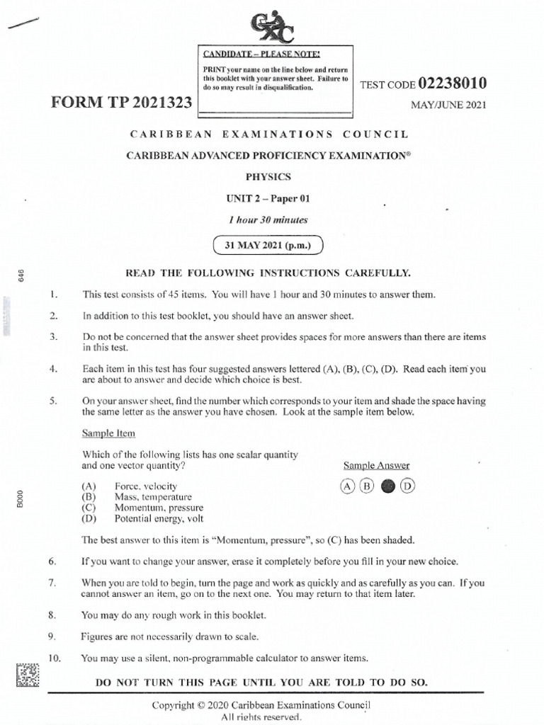 Cape physics 2018 unit 2 paper 2 pdf