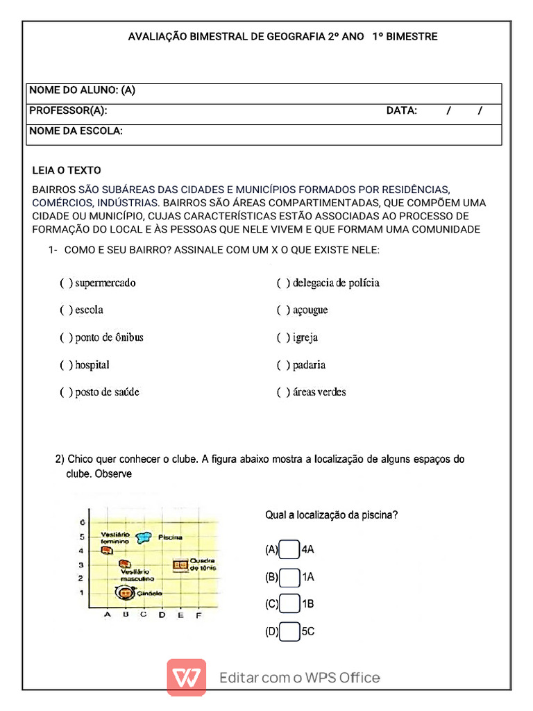 Avaliação Bimestral de Geografia 2º Ano 1º Bimestre (2) - 1 | PDF