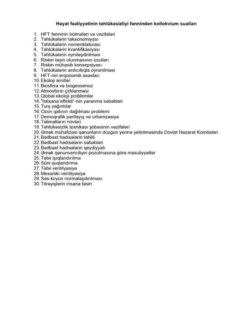 Hft imtahan suallar pdf