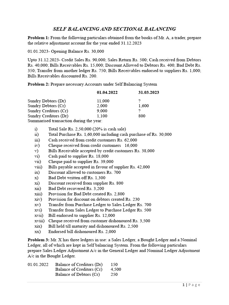 Self Balancing and Sectional Balancing Problems PDF Debits And