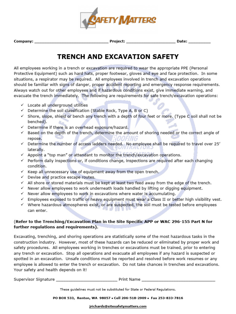Trench and Excavation Safety Guidelines | PDF | Personal Protective ...