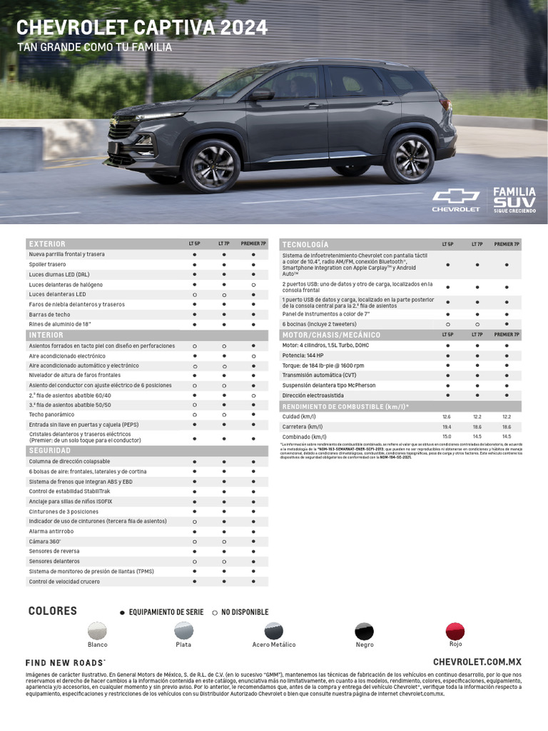 2024 Captiva Ficha Tecnica PDF Airbag Vehículos con tracción trasera