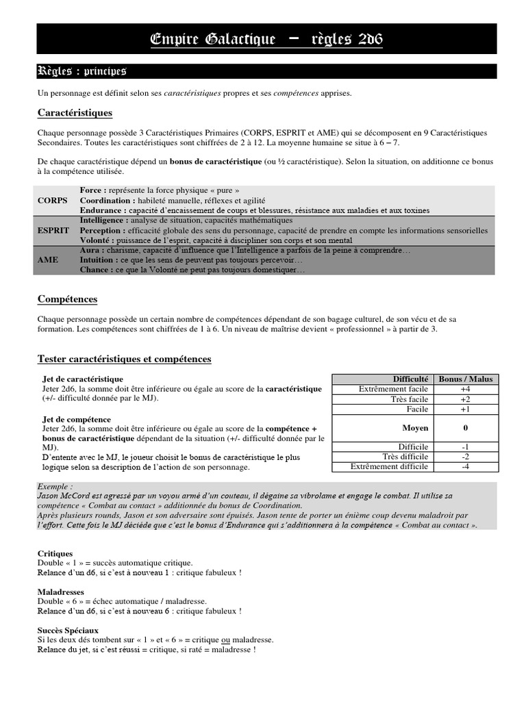 EG - 2d6 - REGLES v2.5 | PDF