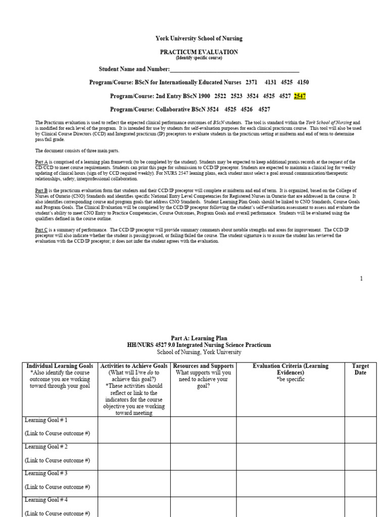 Nursing Practicum Evaluation Template | PDF | Evaluation | Nursing