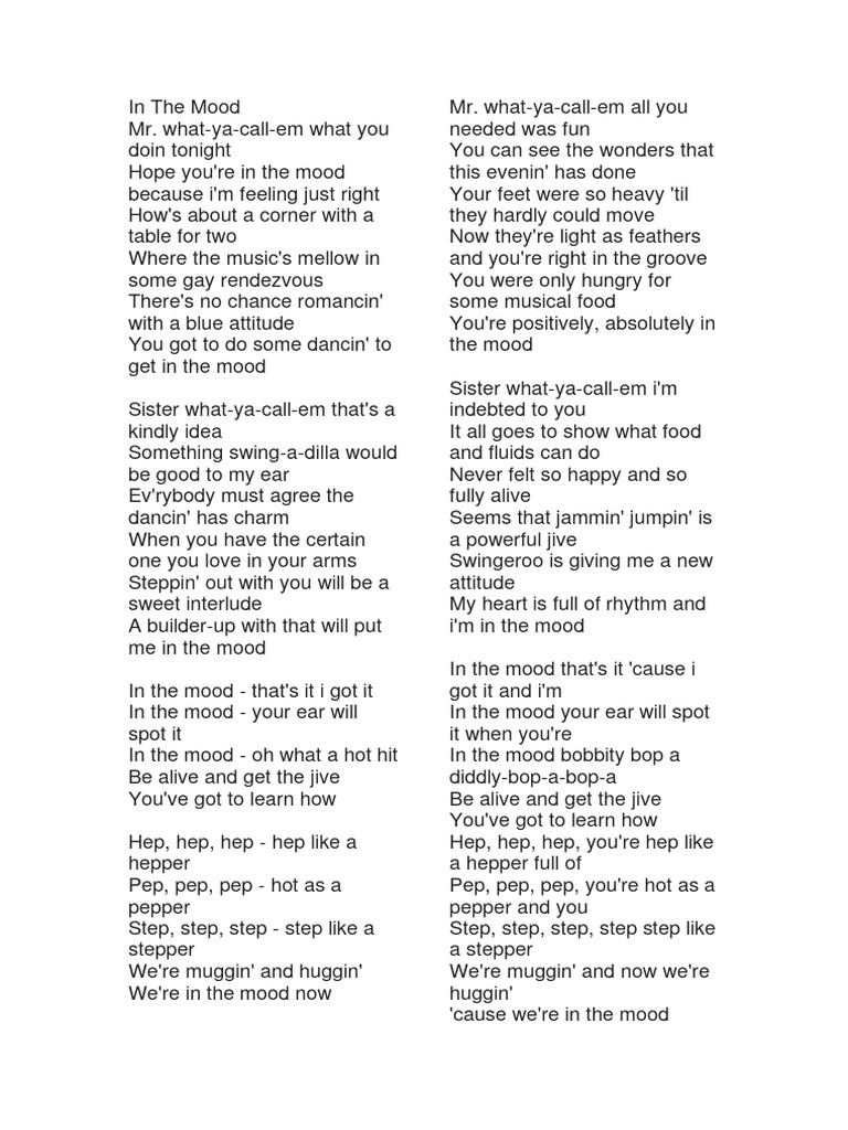 In the mood lyrics pdf