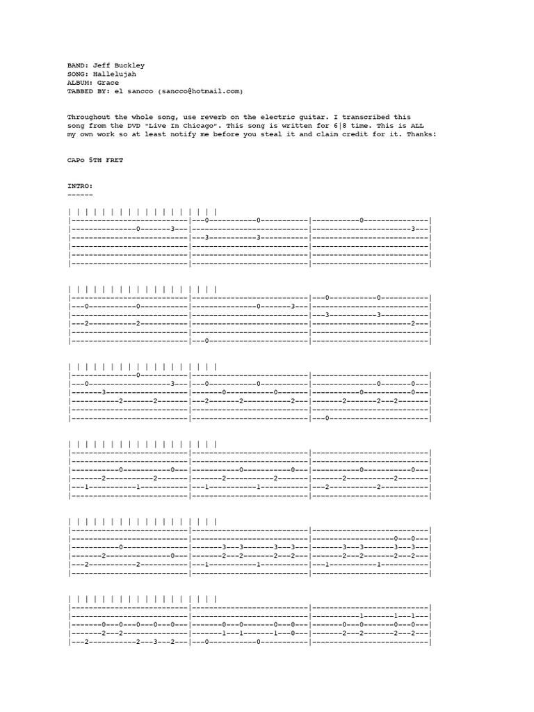 Jeff Buckley Hallelujah PDF Guitar Family Instruments Rock Music
