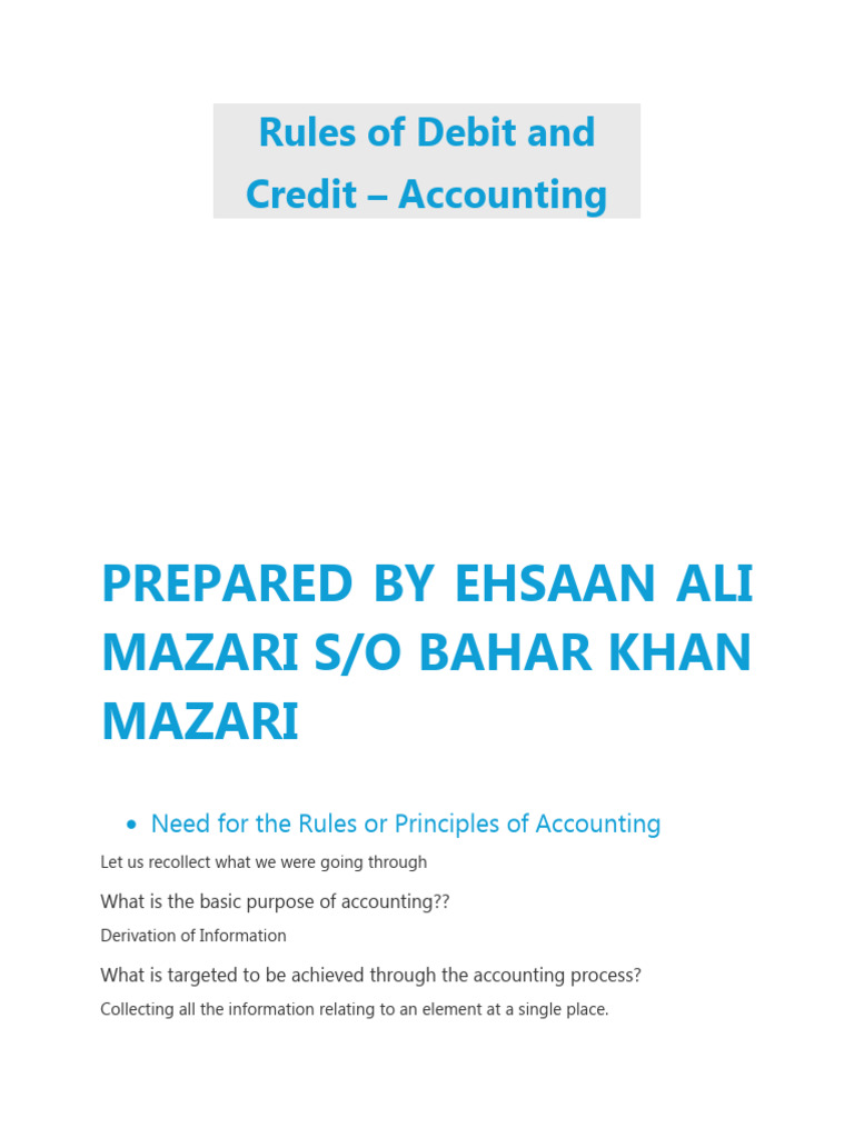 Rules For Debit and Credit Entries | PDF | Debits And Credits ...