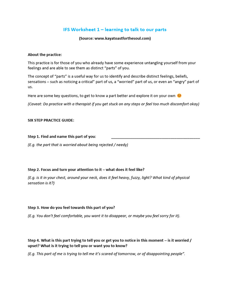 IFS Parts Exploration Worksheet | PDF