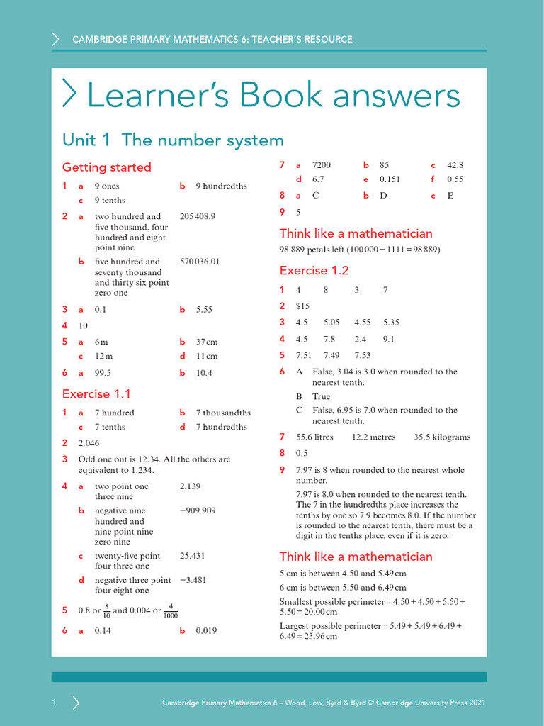 Prim Maths 6 2ed TR Learner Book Answers | PDF | Euclid | Mathematics