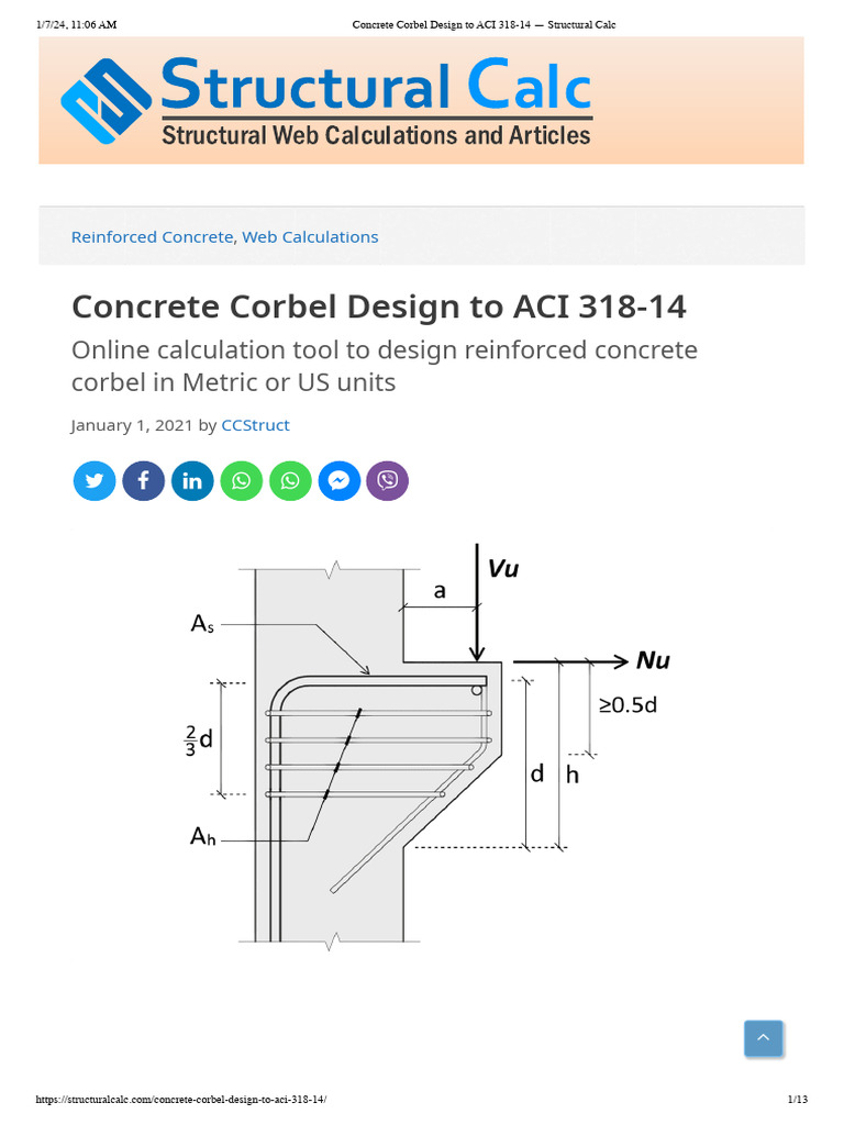 Concrete Corbel Design to ACI 31814 — Structural Calc PDF