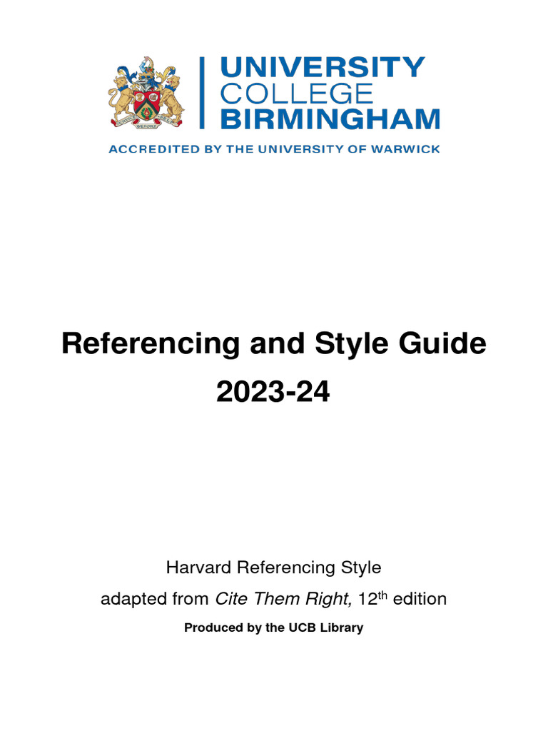UCB Harvard Referencing Guide 2023-24 | PDF | Art | Computers