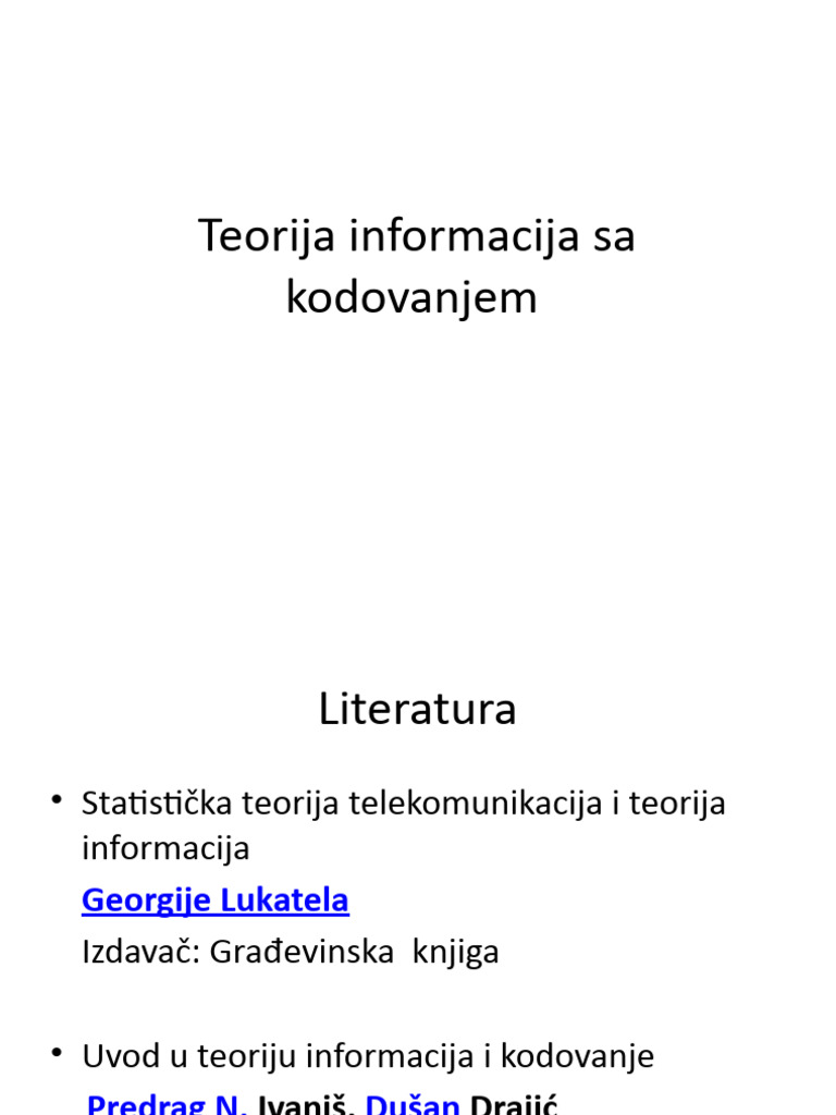 Teorija Informacija - Uvod | PDF