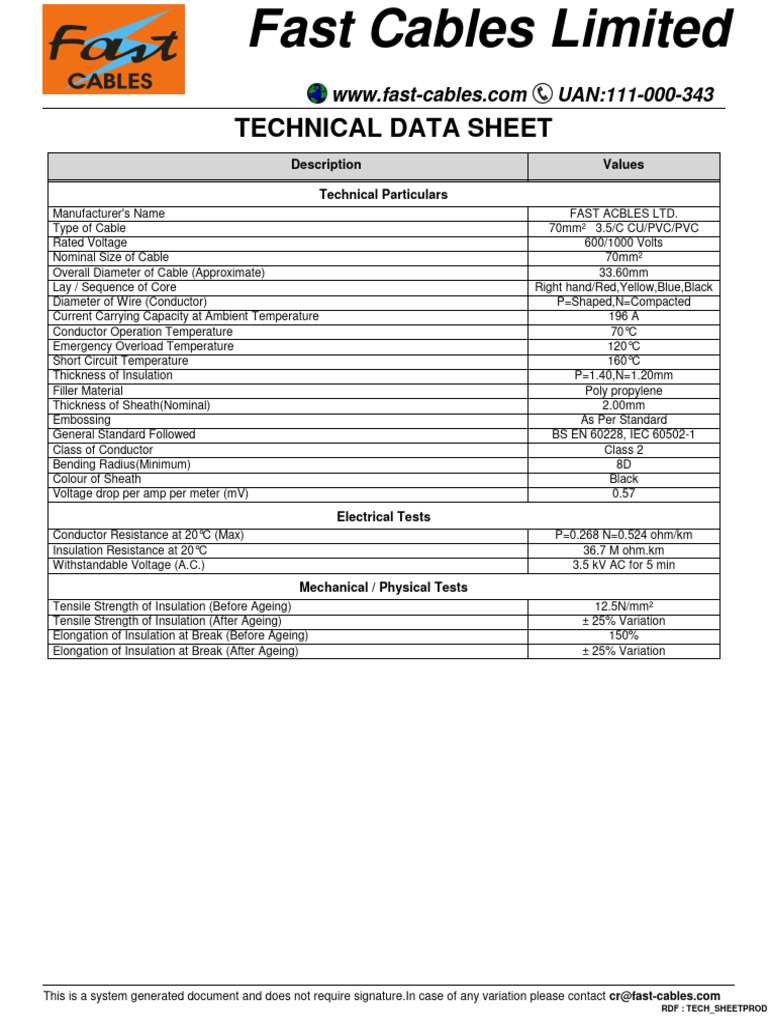 70mm² Cable Current Rating Details | PDF | Insulator (Electricity ...