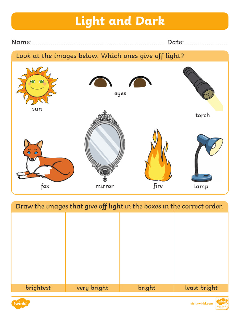 Light Sources and Shadows Worksheet | PDF