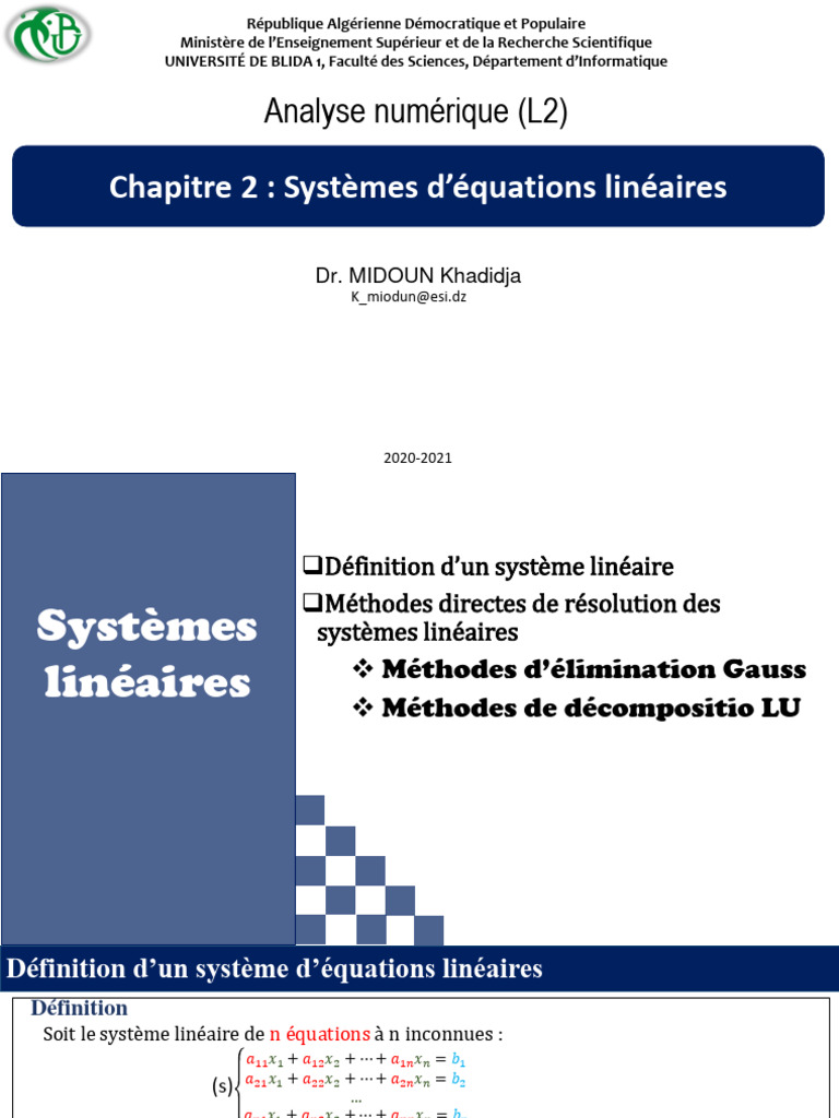 Anum Chap2-Systemeslineaire 1 | PDF | Système d'équations linéaires ...