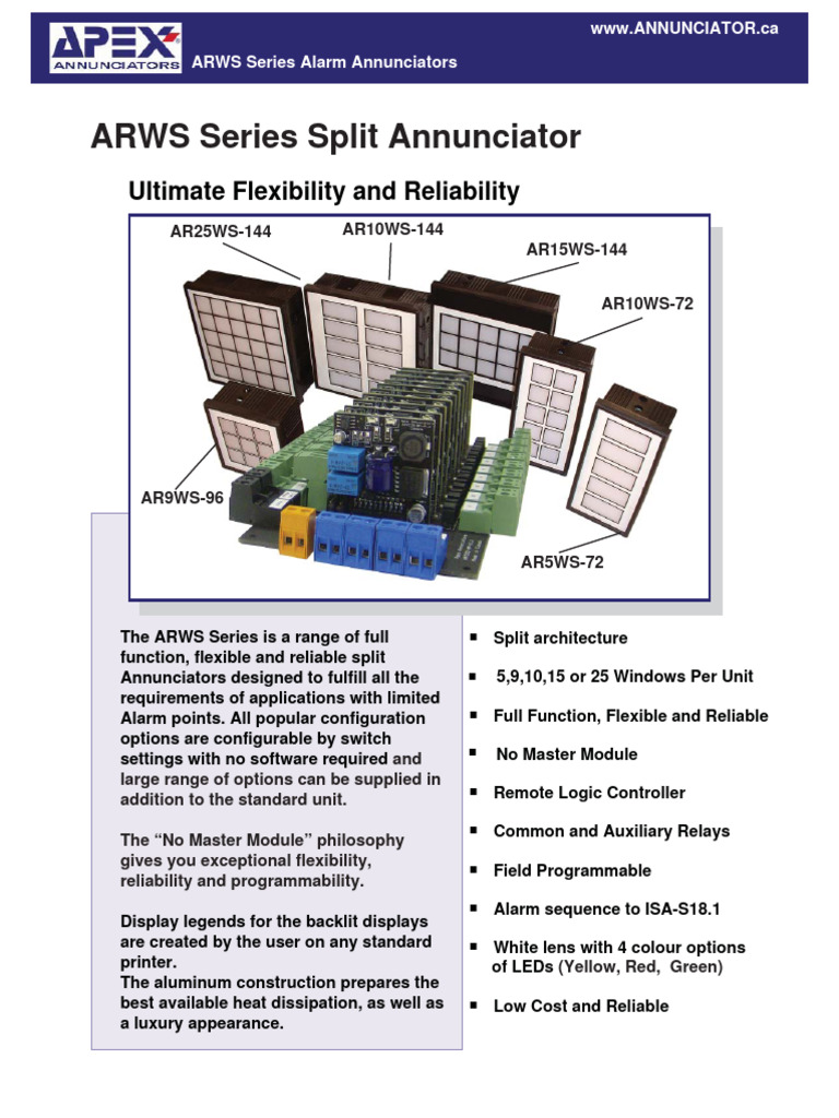 ARWS Series Split Annunciator Overview | PDF | Relay | Power Supply