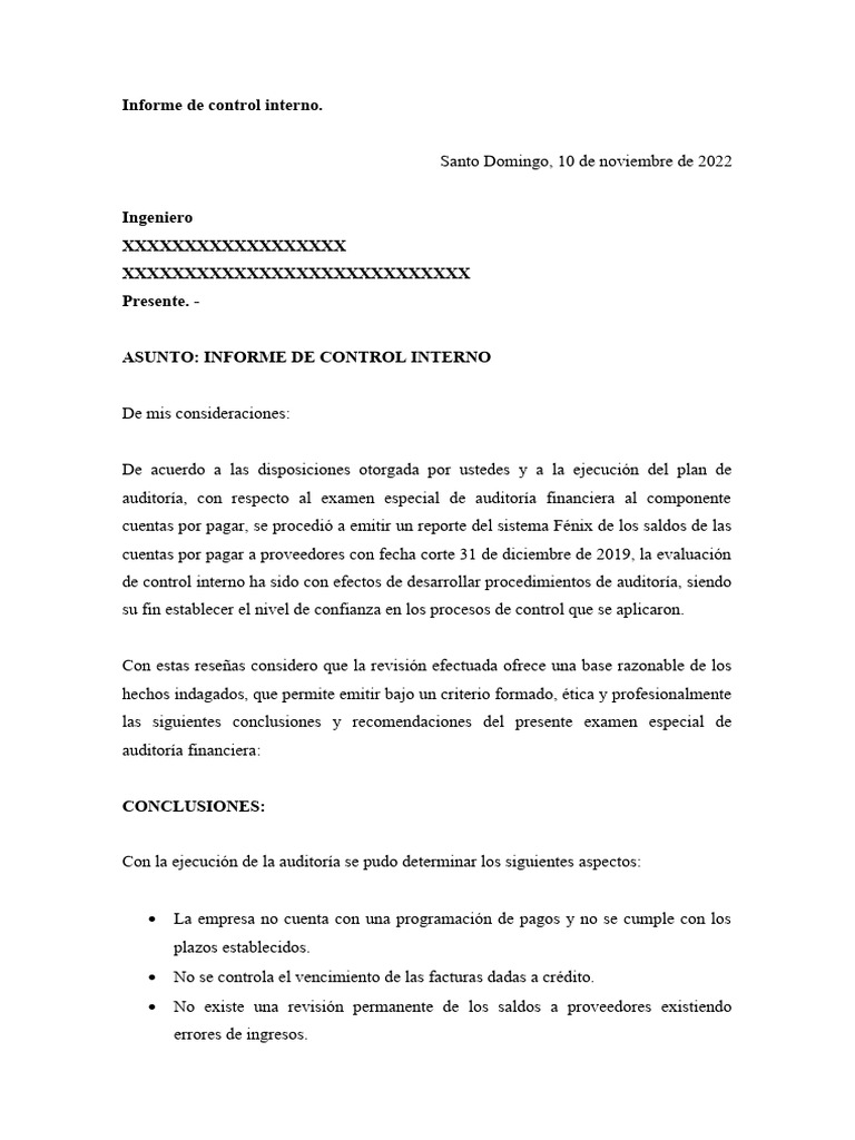 Informe de Control Interno | PDF | Auditoría | Business