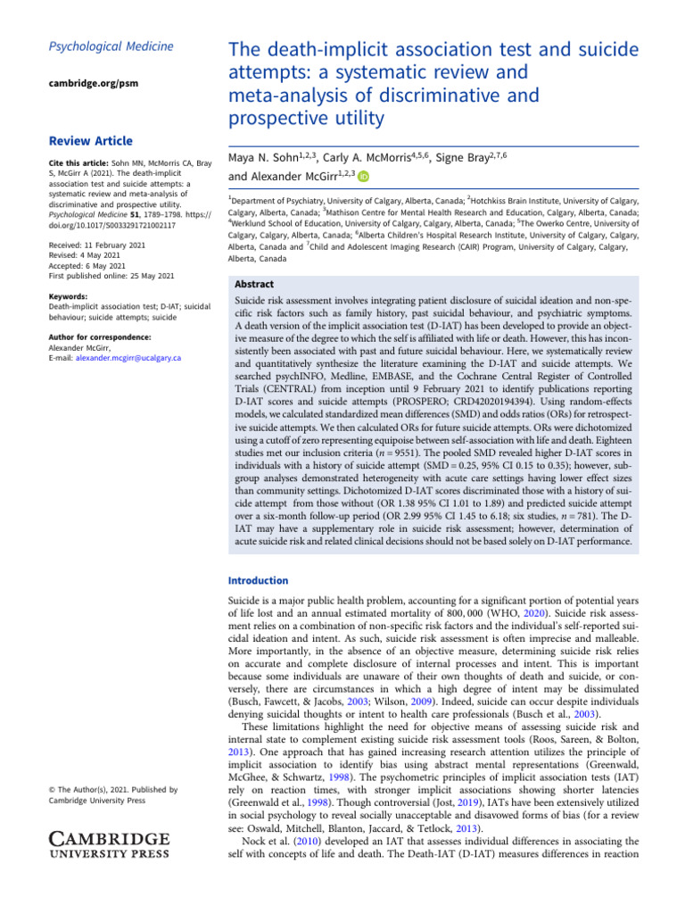 The Death-Implicit Association Test and Suicide | PDF
