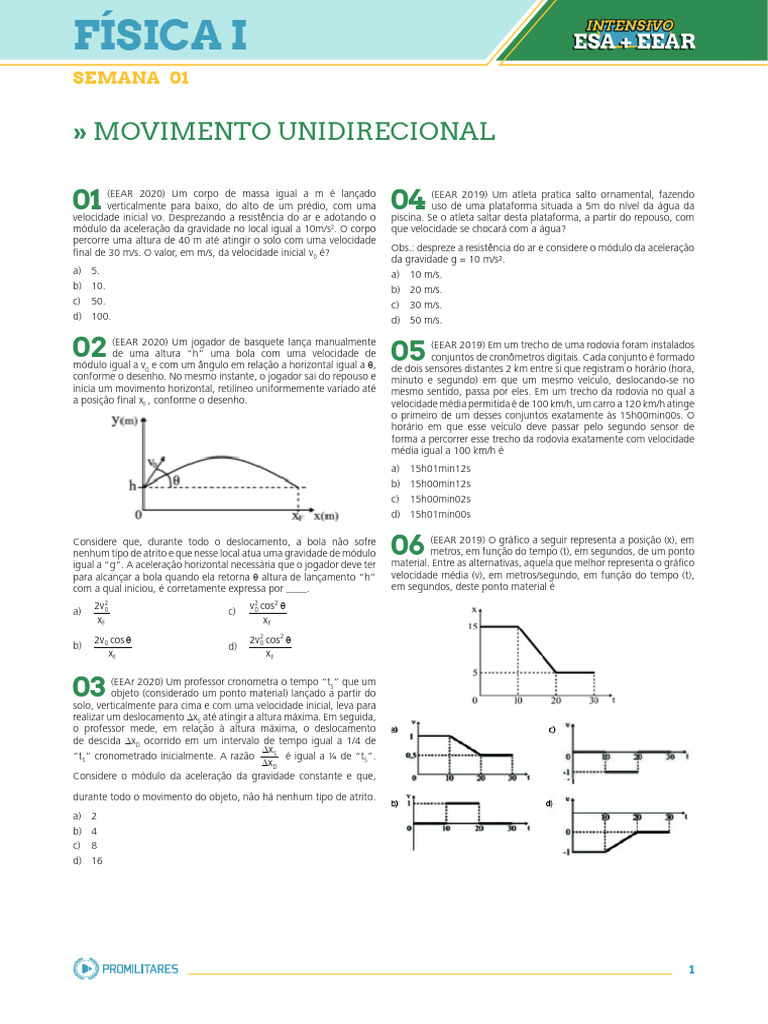 Movimento Unidirecional | PDF | Ciências e Matemática