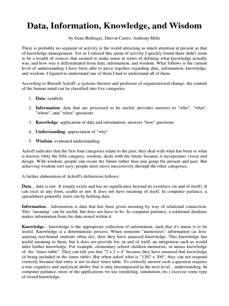 Understanding Data, Information, Knowledge, Wisdom | PDF | Information ...