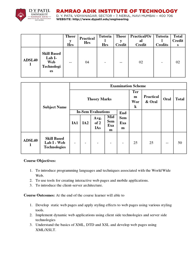 Se Sem 4 SKILL BASED WEB DEV Syllabus | PDF