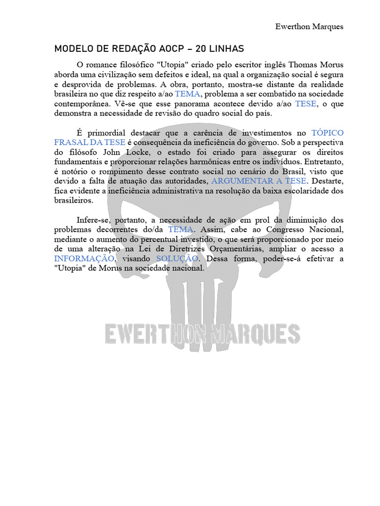 01 - MODELO DE REDAÇÃO 20 LINHAS (UMA TESE) | PDF | Contrato social ...