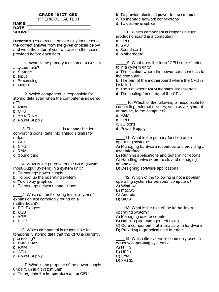 GRADE 10 ICT - 1st PERIODICAL TEST | PDF